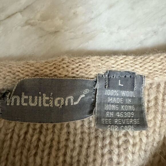 Intuitions vintage 100% wool cable knit open front cardigan shoulder pads sz L - Picture 4 of 7